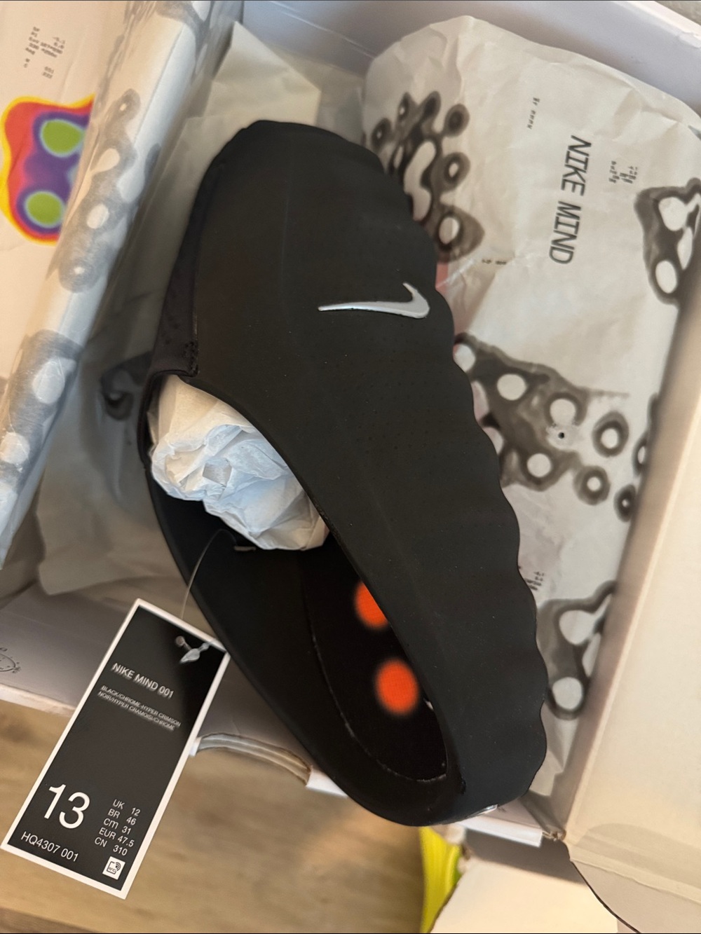 Nike Mind 001 Black Slide with White Swoosh and Orange Footbed Accents - Picture 3 of 5